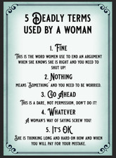 Funny 5 deadly terms used by women metal sign gift garden bar garage home Tin