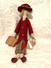 Handmade Vintage Cloth Doll  Lady  Shopping , cottage industries  Used 20” high