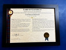 SCOTTISH LAIRD, LORD OR LADY TITLE -  WITH FRAMED LAND PLOT. GREAT GIFT