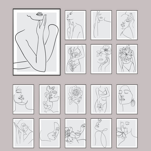 Line art grey - art, woman