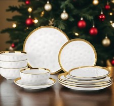 12 Piece Ceramic White & Gold