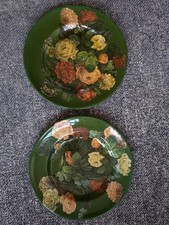 Rare Vintage 2 EIT ENGLAND Small Plates Dark Green Flower Pattern Marked Signed 