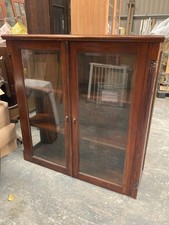 Vintage Antique Brown Wooden Glass Fronted Display Cabinet Adjustable Shelves