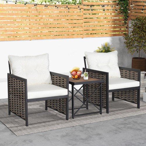 3pc wicker patio set acacia - set,