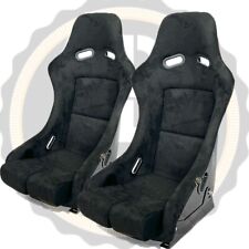Pair BB5 Suede Large Fixed Fibreglass Racing Bucket Seats + Side Mounts Runners 