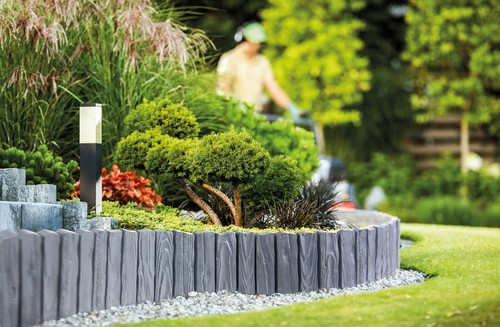 Flexible wood effect lawn path - effect,