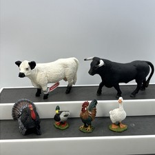 Schleich Farm Farmyard Animal Figures Bundle Cow Bull Duck Chicken Turkey Goose 