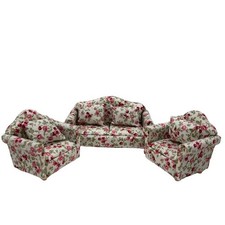 Dolls House Floral Sofa and Chairs (DF402) - 1:12 Scale Miniatures