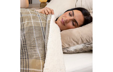 Dreamland Heated Sherpa Blanket Beige Tartan Check Fast Heat Intelliheat Washing