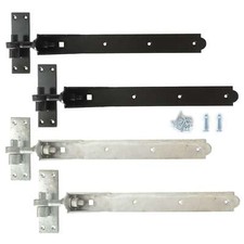 Adjustable Gate Hook and Band Hinges Heavy Duty Garden Garage Galvanised Black