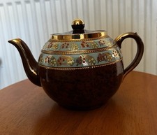 Vintage Arthur Wood ‘Brown Betty’ Teapot Brown/Green/Raised Design/Gilding