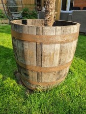 3/4 GENUINE OAK HALF WHISKY BARREL WOODEN GARDEN PLANTER  60CM TALL X 60CM WIDE.