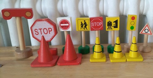 Wooden train track - train, signs