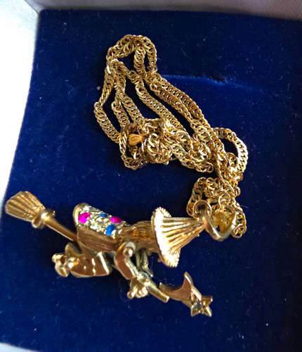 Witch broom charm pendant - witch,