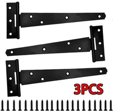 Heavy Duty Tee Hinges Black Galvanised Pack of 3 Garden Shed Gate Stable Doors