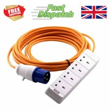 Caravan Camping Mains Electric Hookup Extension Lead Cable 4 Way Gang UK 1-50m!
