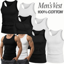 12 PCS MENS VESTS 100% COTTON TANK TOP SUMMER TRAINING GYM TOPS PACK PLAIN S-2XL