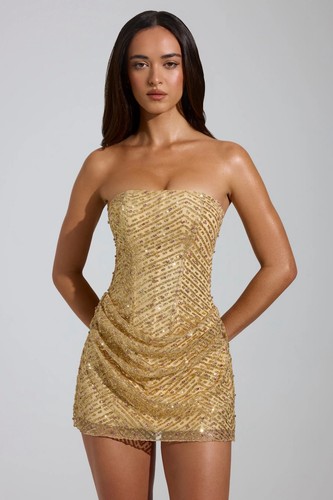 Polly gold strapless ruched - gold,