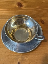 FIZAINE Silver Gilt Lined Cup and Saucer AB Monogram Guilloche Decoration C1900
