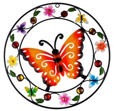 Large 35cm Butterfly Round Wall Plaque Garden Metal Decoration