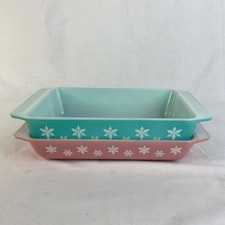 Pyrex Turquoise & Pink Snowflake Square Casserole/ Baking Dishes  (M4) CP#8692