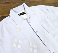 Vintage Jamaica Jaxx Silk Shirt Mens L Baby Blue Embroidered Panel Bowling