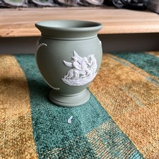 Flower Vase, Neo Classical Pattern, Wedgwood Jasperware, Sage Green, 1977