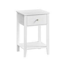  Bamboo Bedside Table with Drawer & Shelf – Cloud White Nightstand UKLET652W01