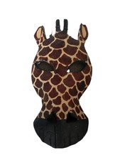 Giraffe Carved Wood Plaque Art Sculpture Figurine 7" w x 10" Tall Brown Tan