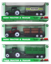Pull Back Farm Tractor and Trailer Toy Vehicles - Set of 3