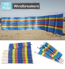 10 Pole Camping Windbreaker Colorful Beach Holiday Windbreak Screen Stripe Fence