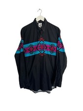 Vintage Roper Western Cowboy Aztec Shirt Cotton Black Size L 