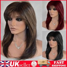 Lady Medium Straight Hair Wigs w/Bangs Real Natural Full Wig Party Cosplay