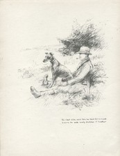 GREYHOUND LURCHER MAN AND DOG LOVELY VINTAGE 1933 ART PRINT by ARTIST KF BARKER