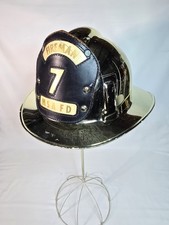 Vintage Gold 1968 Firefighter MSA Fire Helmet & Leather Badge #7 MSA FD FIREMAN