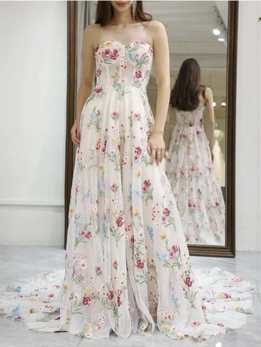 Strapless floral line maxi - strapless,