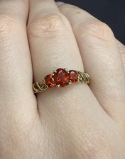 9ct Yellow Gold Fire Opal Trilogy Ring - Size P 1/2 - Hallmarked