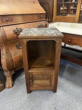 French Louis XV Black Marble Top Walnut Bedside Table Cabinet Cupboard Antique