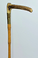 ANTIQUE BAMBOO SHAFT HORSE RIDING CROP WHIP WHITE METAL COLLAR 49cm