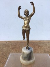 GENUINE ART DECO DANCING FIGURE ON ONYX BASE, GILT SPELTER STATUE LORENZL