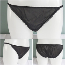 Vintage Knickers Panties 1980s Tanga Black Nylon Lace Ladies 30" Waist 80s