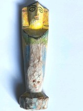 Antique Indian India wooden wood hand carved & painted figurine statue woman