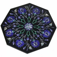 12" Black Marble Lapis Inlay