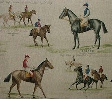 Vintage Ascot And Derby Horse Racing Velvet Fabric Curtain Upholstery Cushion