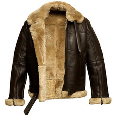 MEN'S RAF B3 REAL LEATHER JACKET BOMBER FLYING AVIATOR SHEARLING BROWN JACKET
