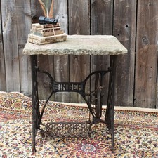 Antique Singer Sewing Machine Cast Iron Granite Topped Console Sofa Garden Table