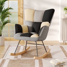 Wing Back Rocking Armchair Recliner Chair Patchwork Fabric Upholstered Tub Chair