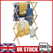 UK Portable Wooden Towel Rack Indoor Laundry Clothes Drying Rack Vertical Dryer
