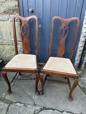 Pair of Victorian Queen Anne Style Mahogany Chairs
