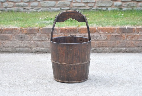 Old vintage wooden rice bucket - wooden,